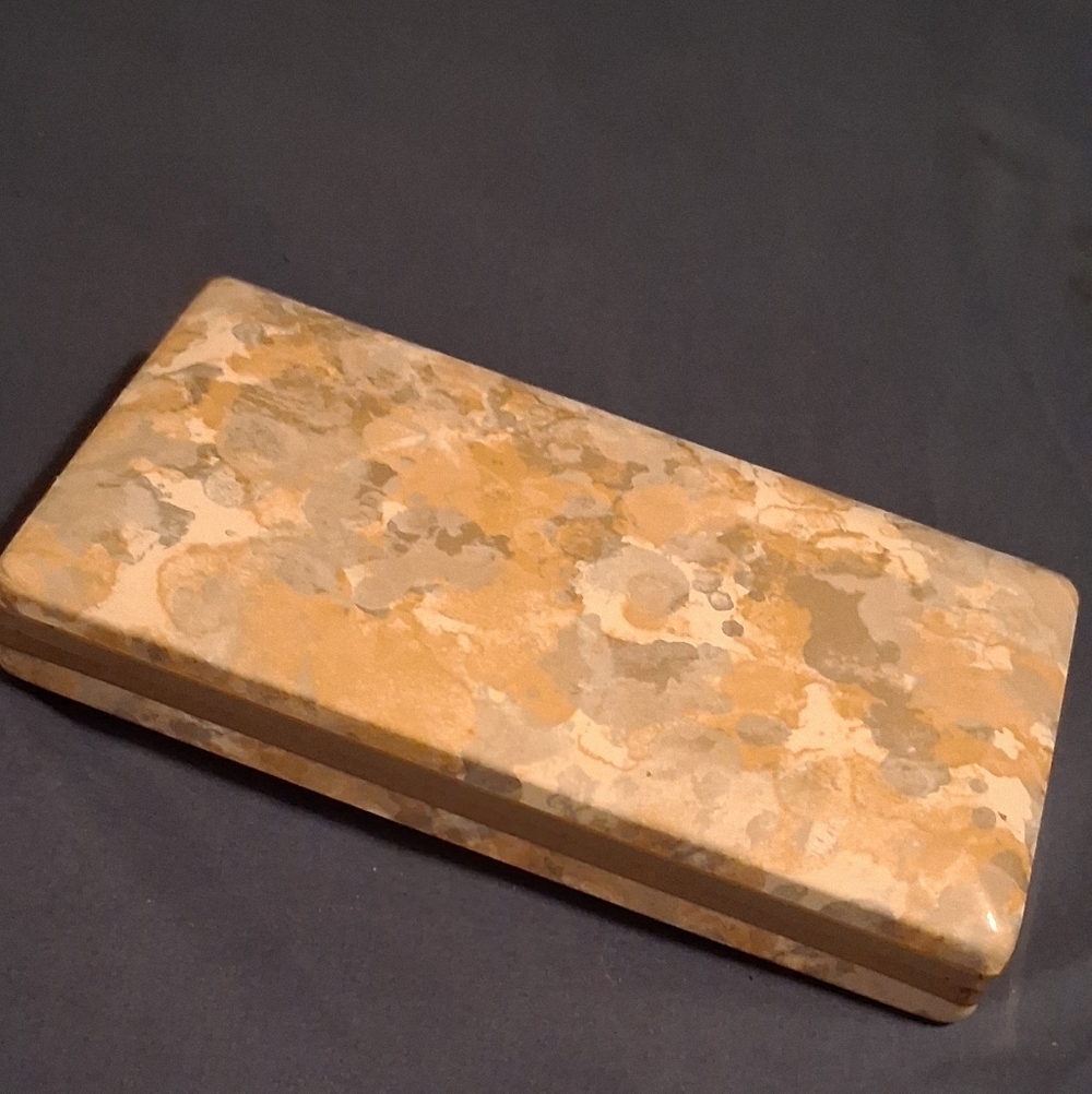 1970s Vintage Marbled Yellow Stone Trinket Box